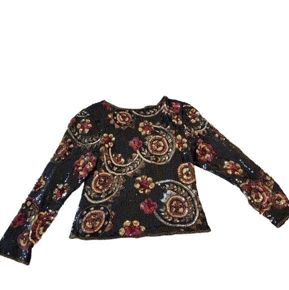Scala Vintage Blouse Silk & Sequins Sz Small S Made in India - Picture 3 of 10